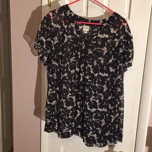 Merona Multi-Color Short Sleeve Mock Tie Blouse